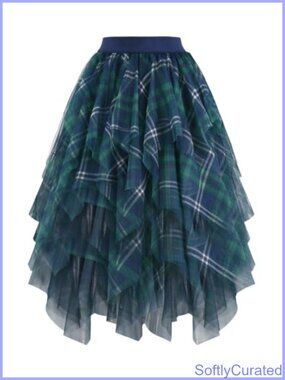 High Low Layered Puffy Tulle Midi Skirt High Waist Tutu